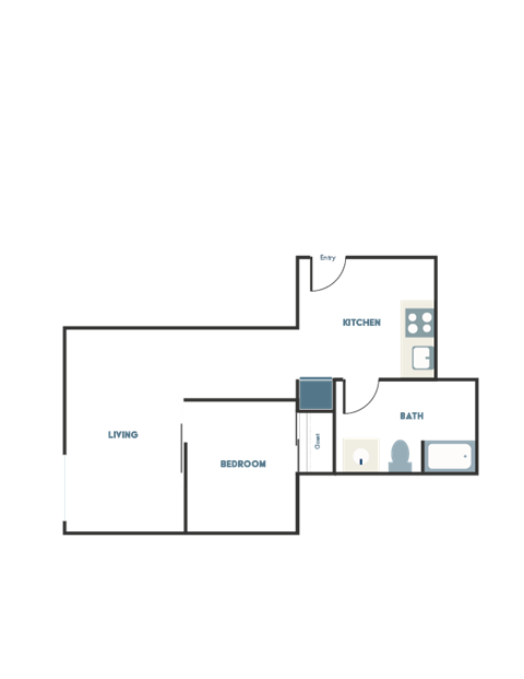 Floor plan for 1 bed, 1 bath, 475 sqft